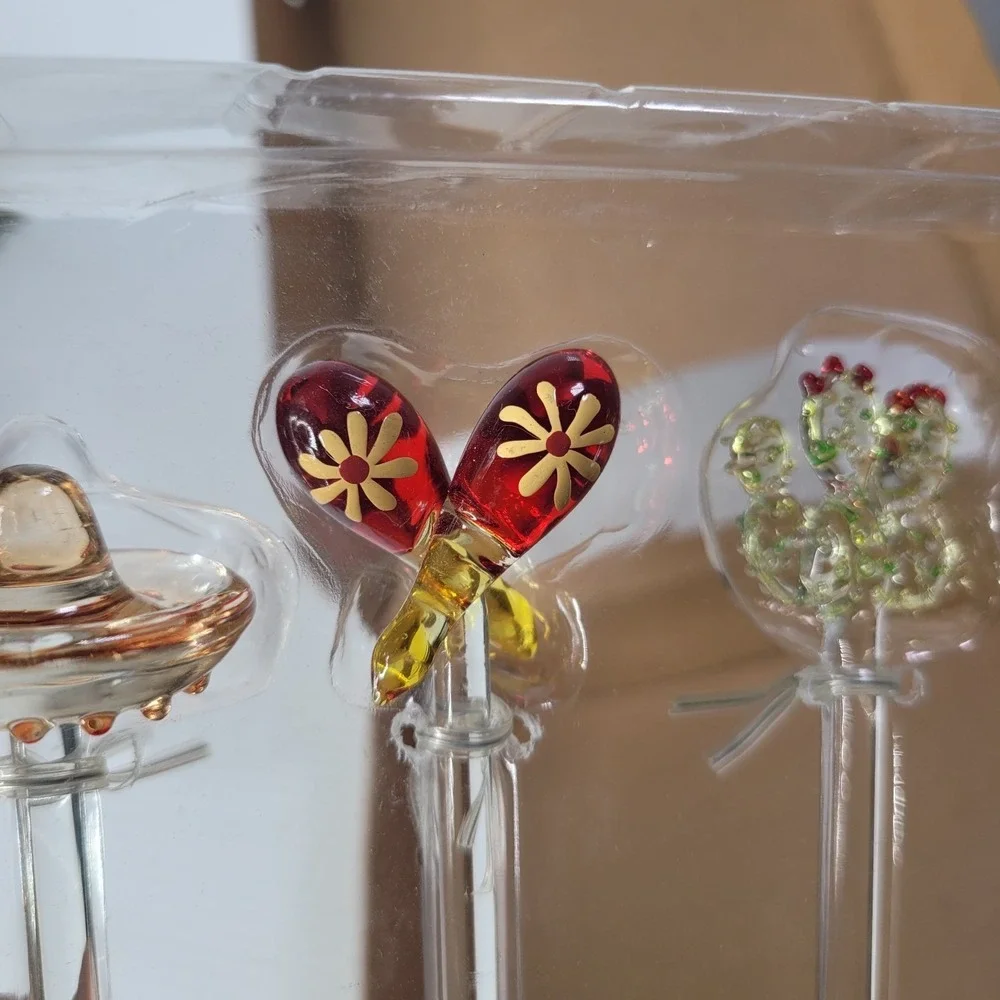 Pottery Barn Glass Stir Sticks Fiesta Cactus Piñata Maracas Sombrero NEW